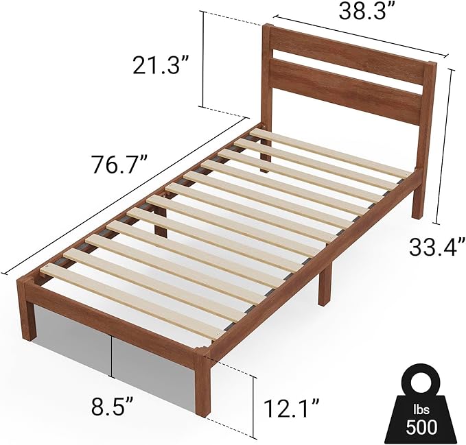 LIFEMENT Classic Wood Platform Bed Frame with Headboard, Essential, Noise Free, Under Bed Storage, No Box Spring Needed, Easy Assembly (Cherry, Twin)