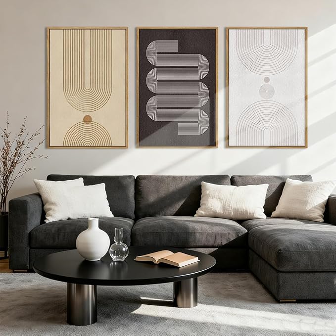 Anyzal Modern Minimalist Wall Art Large Boho Abstract Artwork Neutral Geometric Wall Decor for Living Room Bedroom Dining Room 24x36 Inch Set of 3