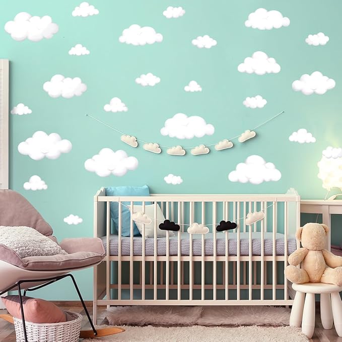 Watercolor Cloud Wall Decals - Boho Cloud Wall Stickers for Baby Boys or Girls Room Decor, Removable Wall Nursery Playroom Decor