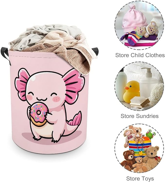 Pink Axolotl Laundry Basket Axolotl Room Decor Donut Laundry Hamper Clothes Hamper Toy Storage Bin for Bedroom Bathroom