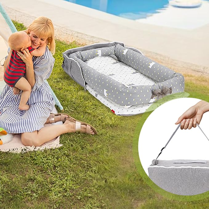 Baby Lounger for Newborn for Tummy Time,Baby Lounger Play Gym mat with Portable Bag,Awake-Time Newborn Babies Essentials Gifts 0-24 Months Home Travel(Carousel)
