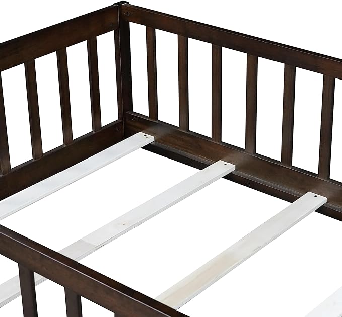 Bellemave Twin Size Floor Bed for Kids, Girls, Boys, Rubber Wood Floor Bed with slats and Door, Espresso