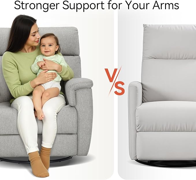 MCombo Oversized Swivel Glider Rocker Recliner with Adjustable Headrest, Dual Motor Power Recliner for Nursery, Led Nightlight, Fabric PR601 (Mist Grey)