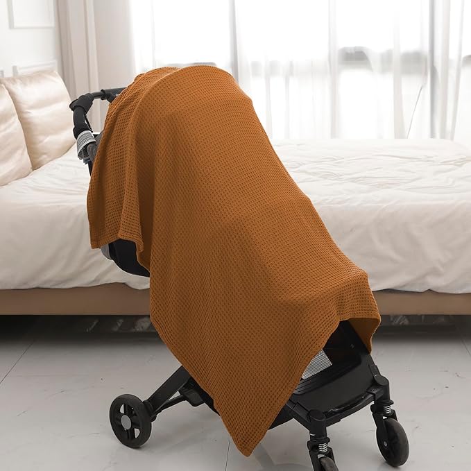 36” X 40” Inches Cooling Baby Waffle Weave Blanket, Ultra-Soft Lightweight Receiving Blanket for Newborn, Breathable Comfortable Baby Swaddle Blanket for Boys and Girls(Golden Amber)