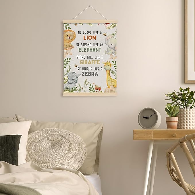 MOTERMATE Tropical Safari Nursery Wall Art Poster, Jungle Woodland Nursery Decor, Inspirational Canvas Poster Hanger Frame, Safari Baby Animal Nursery Wall Hanging Banner Decor for Classroom, 12x16 In
