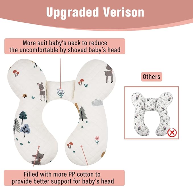 Baby Travel Pillow Upgraded, Soft Baby Head Support Pillow for Newborn Toddler，Babies Neck Car Seat, Pushchair and Strollers, Deer