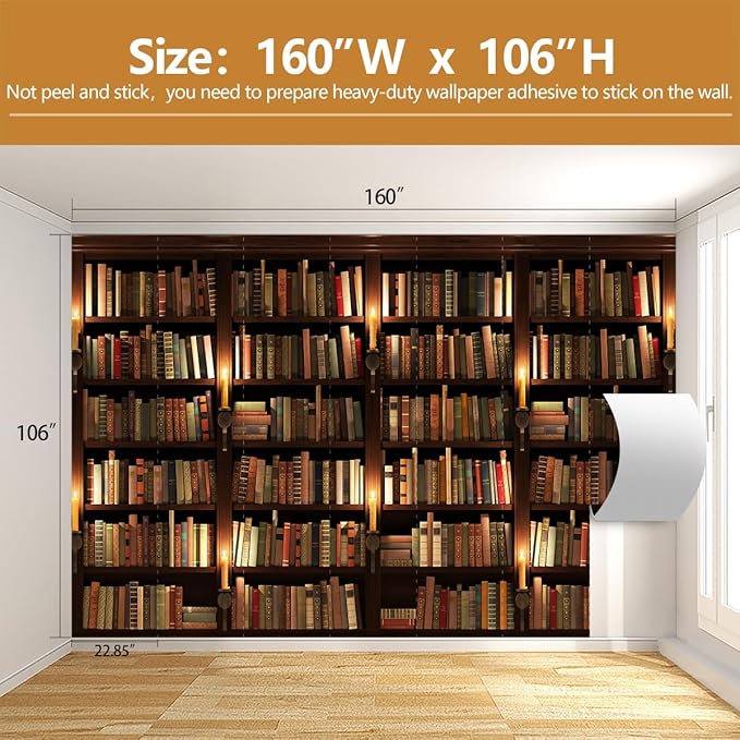Bookshelf Wallpaper Mural Suitable for Living Room Office（Not Peel and Stick）