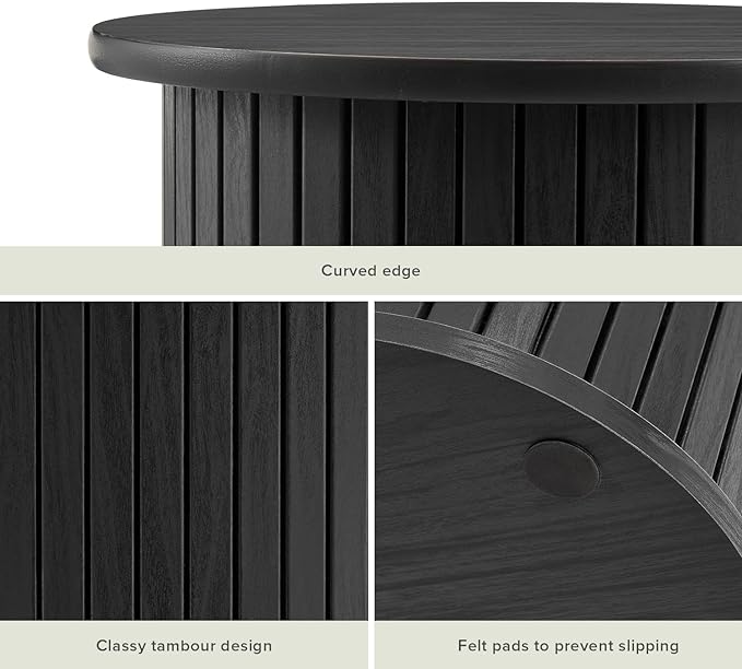 mopio Quin Pedestal Side Table, Tambour Round Fluted End Table, Small Accent Tables for Living Room, Mid Century Modern Night Stand, Circle Bedside Tables, Wood Nightstands for Bedroom (Black Oak)