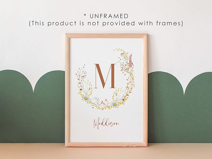 Personalized Name Flower Nursery Wall Art Prints, Crib & Nursery décor, Newborn Baby Girl Gift Present, Floral Baby Girl Room Pictures, Poster For Baby And Kids (1 Print, Flower 5)