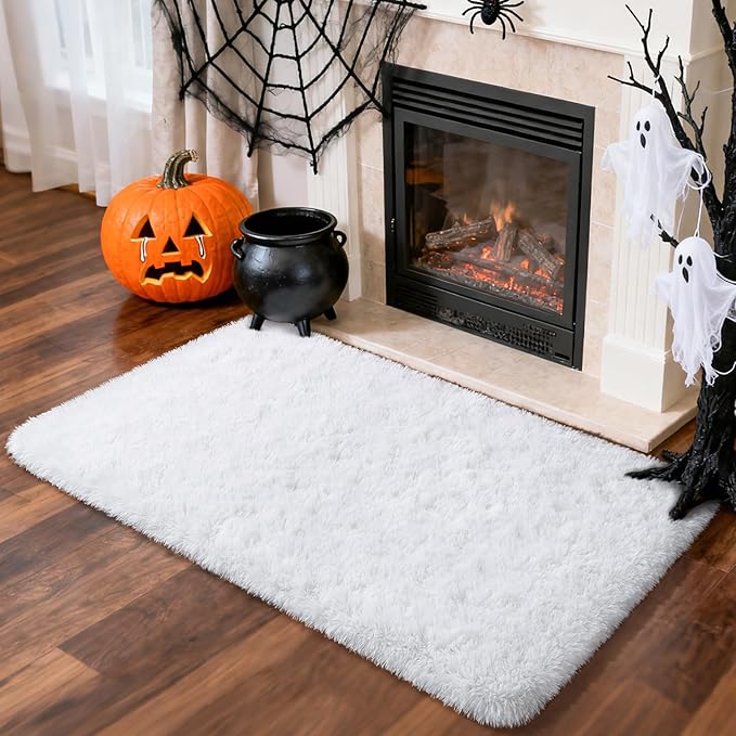 Merelax Fluffy Rug Shaggy Area Rug, Snow White 2x4 Small Rugs for Fireplace Holiday Christmas Decor, Mini Fuzzy Plush Kids Bedside Rug, Soft Non-Slip Entryway Throw Rugs Shag Catpet for Living Room ﻿