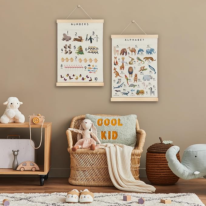 SereneHanctuary Animal Alphabet Numbers Poster Hanger Frame,Educational Abc Number Wall Art for Kids Playroom Nursery Room Classroom Decor,12X16Inches