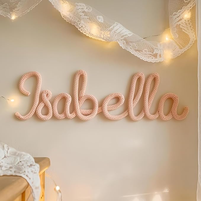 Custom Wire Name Sign, Personalized Nursery Wall Art, Knitted Metal Lettering for Baby Room, Playroom Door Decor