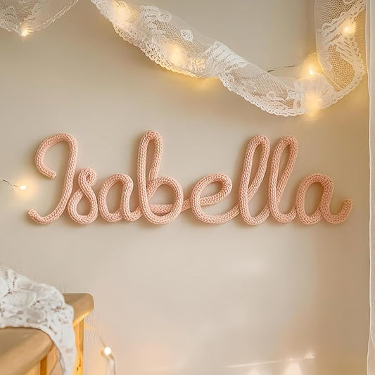 Custom Wire Name Sign, Personalized Nursery Wall Art, Knitted Metal Lettering for Baby Room, Playroom Door Decor