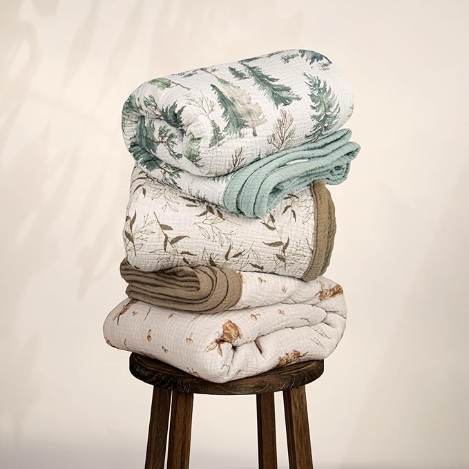 lulumoon Muslin Baby Blanket Neutral: Lightweight Cotton for Toddler - Ideal for Christmas & Registry Gift 47" x47(Pine Forest)