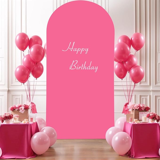 Hot Pink Arch Cover, 7.2FT Spandex Fitted Wedding Arch Stand Covers Round Top Chiara Backdrop Cover for Birthday Party Ceremony Banquet Decoration