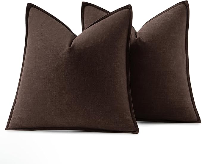 MIULEE Decorative Linen Euro Sham Pillow Covers 24x24 Dark Brown Boho Farmhouse Neutral Winter Couch Throw Pillows for Bed Pack of 2 Accent Modern Pillowcase Sofa Livingroom Home Decor