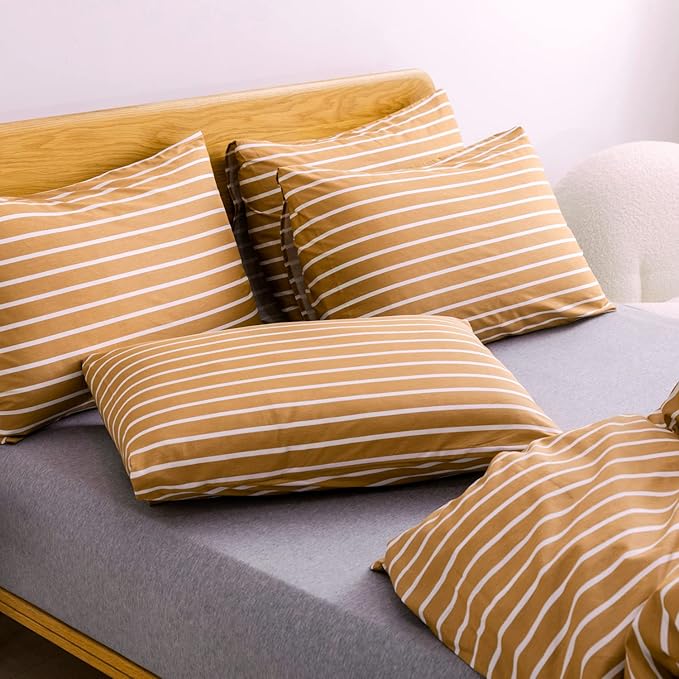 JELLYMONI Full Duvet Cover Set, Cotton Duvet Cover 3 Pieces with Zipper Closure, 1 Duvet Cover and 2 Pillowcases(Rust with White Striped)