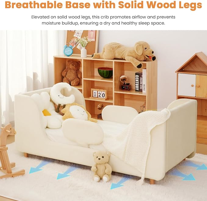 Toddler Bed, Whole Soft Padded Toddlers Floor Bed Frame, Kids Beds with Extra Safety Broad, Toddler Beds for Girls Boys Children - Standard Crib Size (Mattress NOT Included)