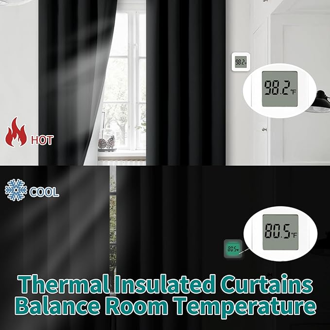 BGment Black Blackout Curtains for Bedroom 63 Inch Length 2 Panels Set, Thermal Insulated Bedroom Curtains Soundproof Room Darkening Window Curtain Drapes, Each Grommet Curtains 52 Inch Wide