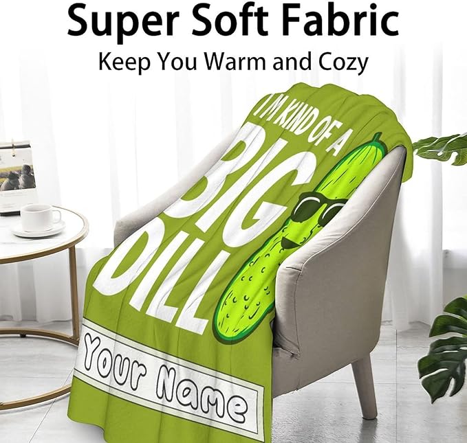 Custom Pickle Throw Blanket for Women Men - 60x80 Inches Twin Size - Soft Fluffy Cozy Blankets Gift - Green Funny Blanket Throws for Bed, Sofa, Winter