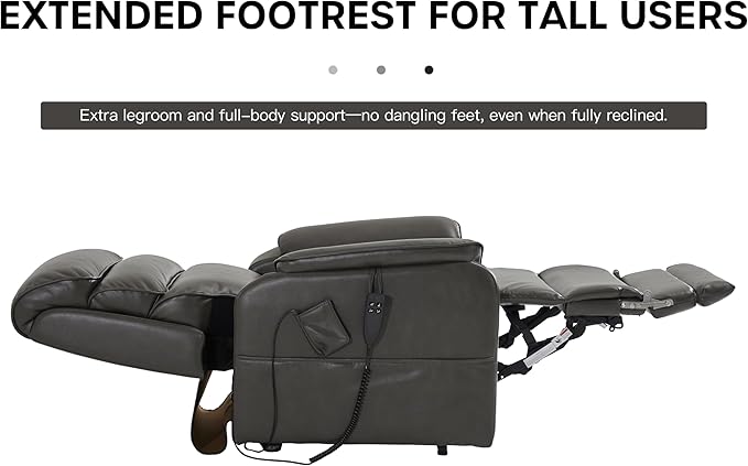 DYNOX 350 LBS Tall Man Power Dual Motor Lift Recliners Chairs for Elderly Lay Flat Lift Chair with Infinite Positions, Heat & Massage, Supports(9198L,Faux Leather,Grey)