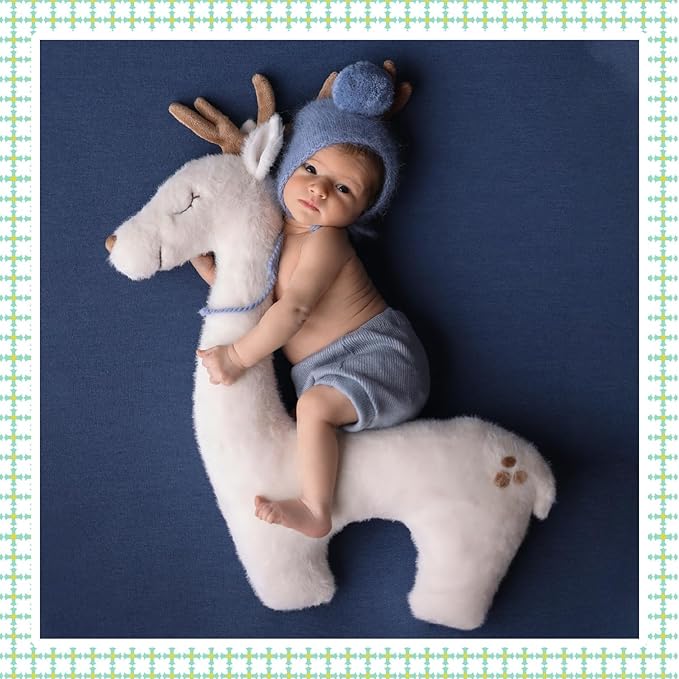 KHC-KHF Deer Posing Pillow - Plush Newborn Photo Prop for Christmas Photoshoot - Elk Animal Pillow