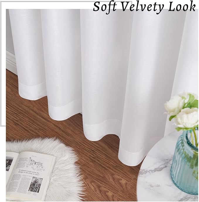 Melodieux White Velvety Semi Sheer Curtains 63 Inch Length for Bedroom, Living Room Elegant Soft Texture Rod Pocket Voile Drapes, 52 by 63 Inch (2 Panels)