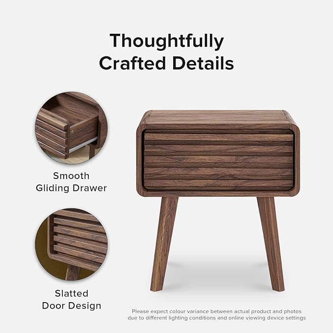 mopio Ensley Mid Century Modern Side Table, Small Accent Tables for Living Room, Mid Century Modern Night Stand, Bedside Tables, Wood Nightstands for Bedroom (Walnut, Set of 2)