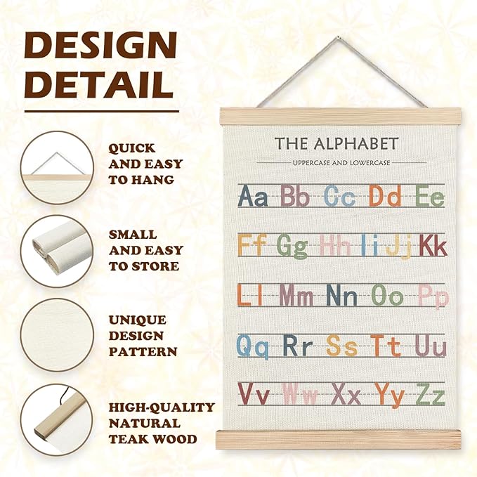 LUVADIAN Playroom Decor Alphabet Poster - Alphabet Numbers Educational Poster Hanger Frame Set of 2, Toddler Learning Posters for Nursery Kids Room Playroom Classroom Decor, 12x16 Inches