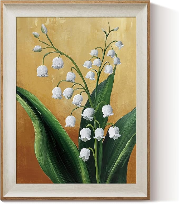 ARPEOTCY Framed Canvas Wall Art, 12x16 Inch Lily of the Valley Floral Print, Vintage Botanical Flower Artwork for Bedroom, Living Room, or Entryway Decor