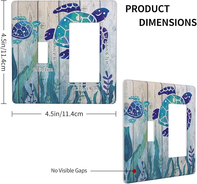 Sea Turtle Grass Seaweed on Rustic Wooden Board 2 Gang Light Switch Cover Decorative Combination Wall Plate Ocean Grass Seaweed Single Toggle Rocker Electrical Faceplate for Kitchen Home Decor
