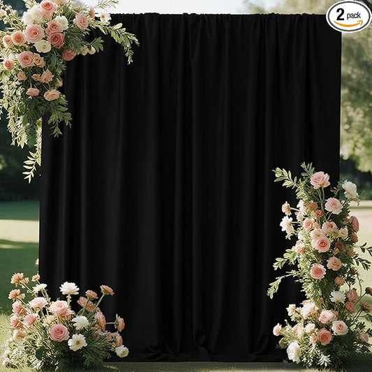 Black Curtains Backdrop for Parties, Wrinkle Free Black Photo Backdrop Curtains Drapes for Party Birthday Wedding Halloween Decoration Photography,5ft x 7ft, 2 Panels