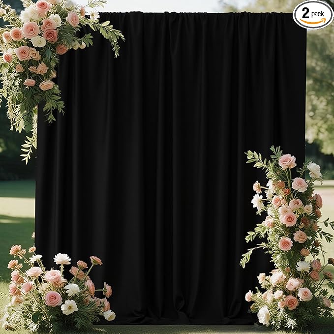 10x10FT Black Curtains Backdrop for Parties, Wrinkle Free Black Photo Backdrop Curtains Drapes for Party Birthday Wedding Halloween Decoration Photography,5ft x 10ft, 2 Panels