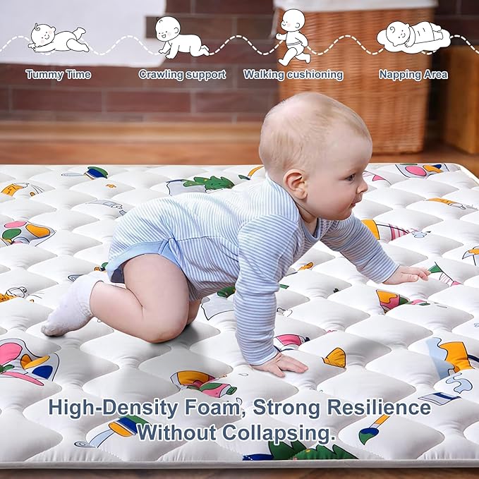 Baby Play Mat - 65" X 50",Premium Thicker Foam One-Piece Crawling Mat, Machine Washable, Extra Large Anti-Slip Activity Playmat for Babies, Toddlers & Infants