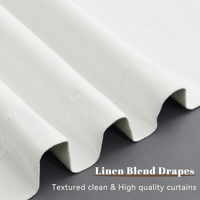 Guken Ivory Linen 100% Blackout Cream Curtains 96 Inches Long 2 Panels Set Textured Neutral Farmhouse Light Blocking Soundproof Thermal Insulated Back Tab Curtains for Bedroom Nursery 52x96 8Ft