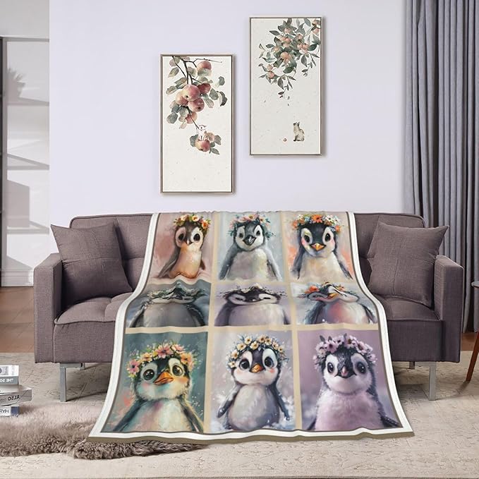 Penguin Blanket Cute Animal Throw Blanket Flannel Stuff Merch Cozy Decor Fleece Plush Fuzzy Warm Soft Lightweight Bedding Gifts for Penguin Lover Women Men Girls Boy Couch 50"X40"