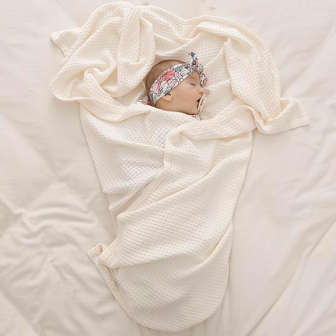 36” X 40” Inches Cooling Baby Waffle Weave Blanket, Ultra-Soft Lightweight Receiving Blanket for Newborn, Breathable Comfortable Baby Swaddle Blanket for Boys and Girls(Natural)