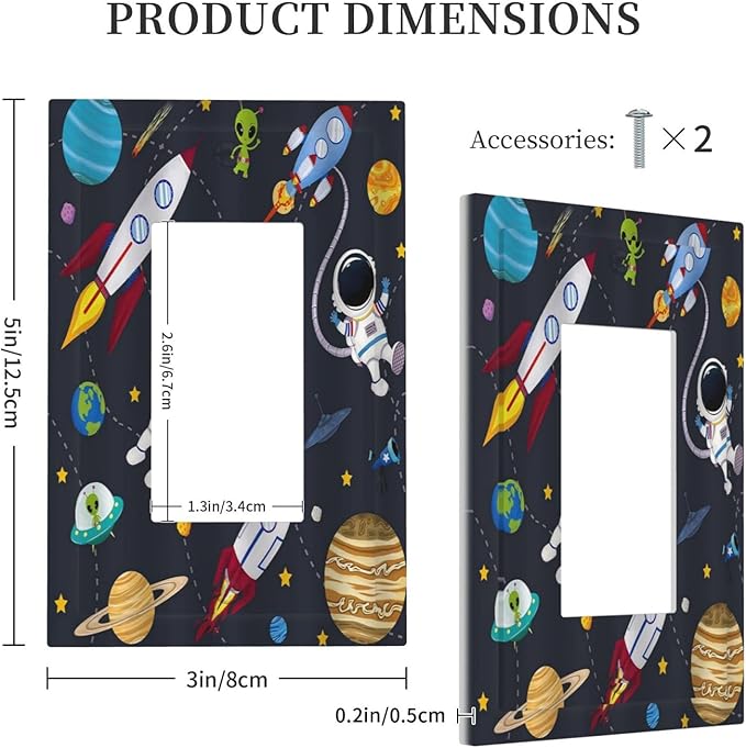 Rocket Planets Astronaut Blue Decorative Single Rocker Light Switch Covers 1 Gang Outlet Cover Wall Plate Decorative GFCI Switchplate Faceplate for Nursery Kidsroom Bedroom Decor