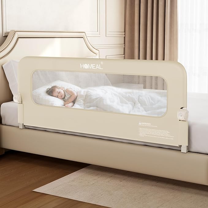HOMEAL Toddler Bed Rails - 59"x24" Extra Long Bed Rail for Toddlers with U-Shape Base, Baby Bed Safety Guard for Twin, Full, Queen, King Mattress Bed, Beige, 1 Pack