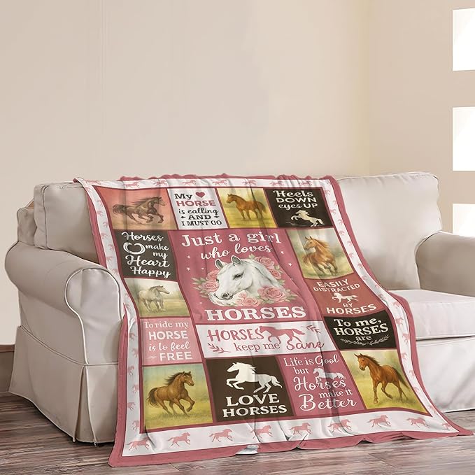 Horse Blanket Gifts for Girls Women Farm Horses Throw Blanket Fuzzy Plush Super Fleece Plush Soft Cozy Warm Stuff Animal Bedding Toddler Nursery Baby Blankets for Boys Kids Adult Men 40"X50"