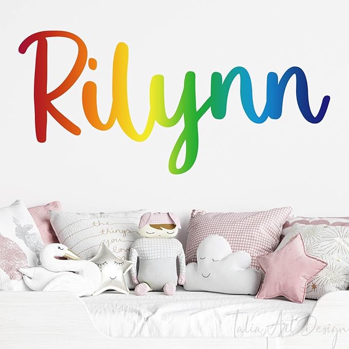 Custom Watercolor Rainbow Name Wall Decal - Personalized Girl's Room Decor, Nursery Wall Art, Removable Peel-and-Stick Vinyl Sticker, Unique Decal for Girls
