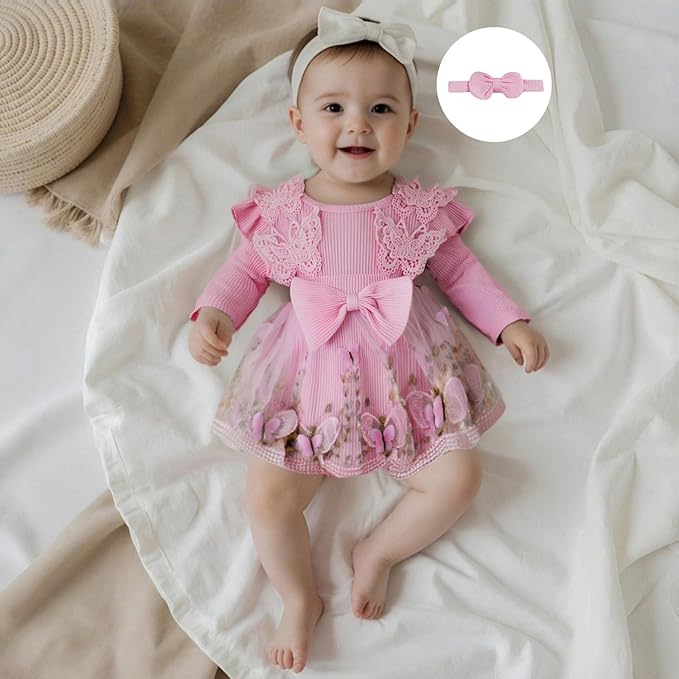 Giraropa Baby Girl Fall Winter Clothes Long Sleeve Romper Dress + Socks + Headband Newborn Infant Cute Casual Outfits