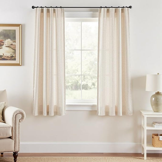 jinchan Linen Blend Closet Curtains 63 Inches Length 2 Panels for Bedroom Bathroom, Natural Farmhouse Country Cottage Core Style 38 Inches Wide Drapes with Rod Pocket Back Tab (38W x 63L, Ecru)