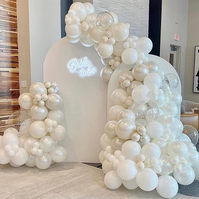 White Balloons, 55 PCS 12 Inch Double Stuffed Pearl White Wedding Balloons for Engagement Proposal Bridal Shower Baby Shower Birthday Party Decorations