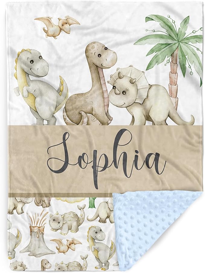 Personalized Baby Blankets for Boys Girls, Custom Name Cute Dinosaur Baby Blanket, Soft Receiving Blanket for Newborns and Toddlers, Ideal for Baby Showers and Nursery Decor