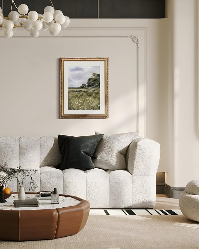 ARPEOTCY Vintage Gold Framed Large Wall Art, Farmhouse Meadow Landscape Country Painting, Canvas Prints with Antique Frame, Moody Victorian Wall Picture Decor for Living Room Gallery, 16x20 inch