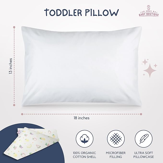 Kona's Perfect Toddler Pillow - Softest Pillowcase - 13 x 18 inch - Ages 2 to 3