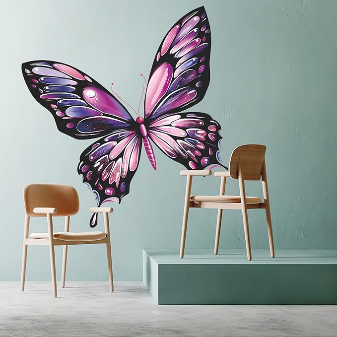 Large Colorful Butterfly Wall Decals for Kids Bedroom Pink & Purple Butterfly Wall Stickers, Removable Peel and Stick Wall Art Murals for Girls & Boys Room, Playroom, Living Room