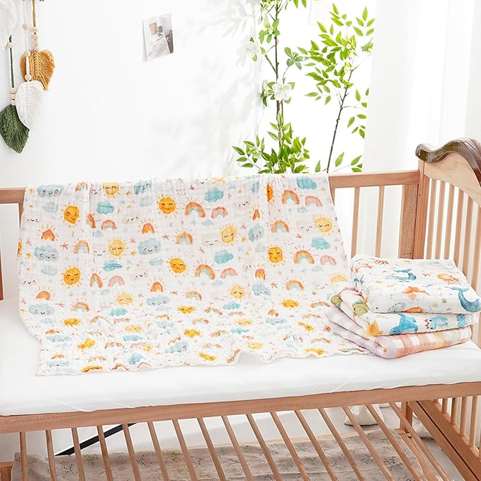 Muslin Swaddle Blankets 6-Layer Cotton Baby Blankets for Boys & Girls 43"X43"Inches Receiving Blankets,Soft Skin-Friendly Baby Crib Blanket,Breathable Quilt Bedspread(Sunny)