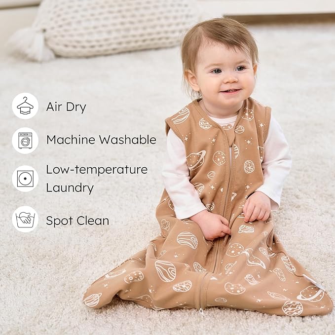 Baby Sleep Sack 6-12 months, 100% Cotton Sleeping Sack for Newborn and Infant, 3 Pack Baby Wearable Blanket for Boy and Girl, 0.5 Tog Lightweight Double Zipper Sleep Bag Coffee Dinosaur Planet